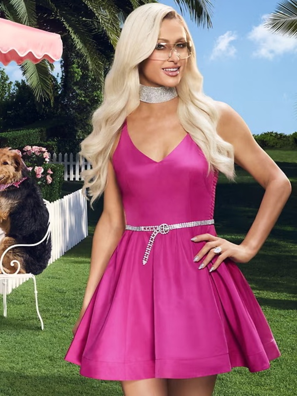 Hot Pink V-Neck Satin Party Dress